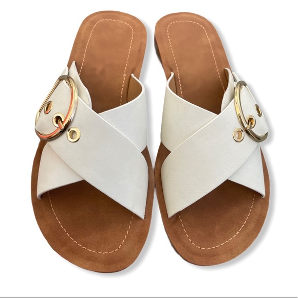 White Adjustable Buckle Criss Cross Sandals - Picture 5 of 11